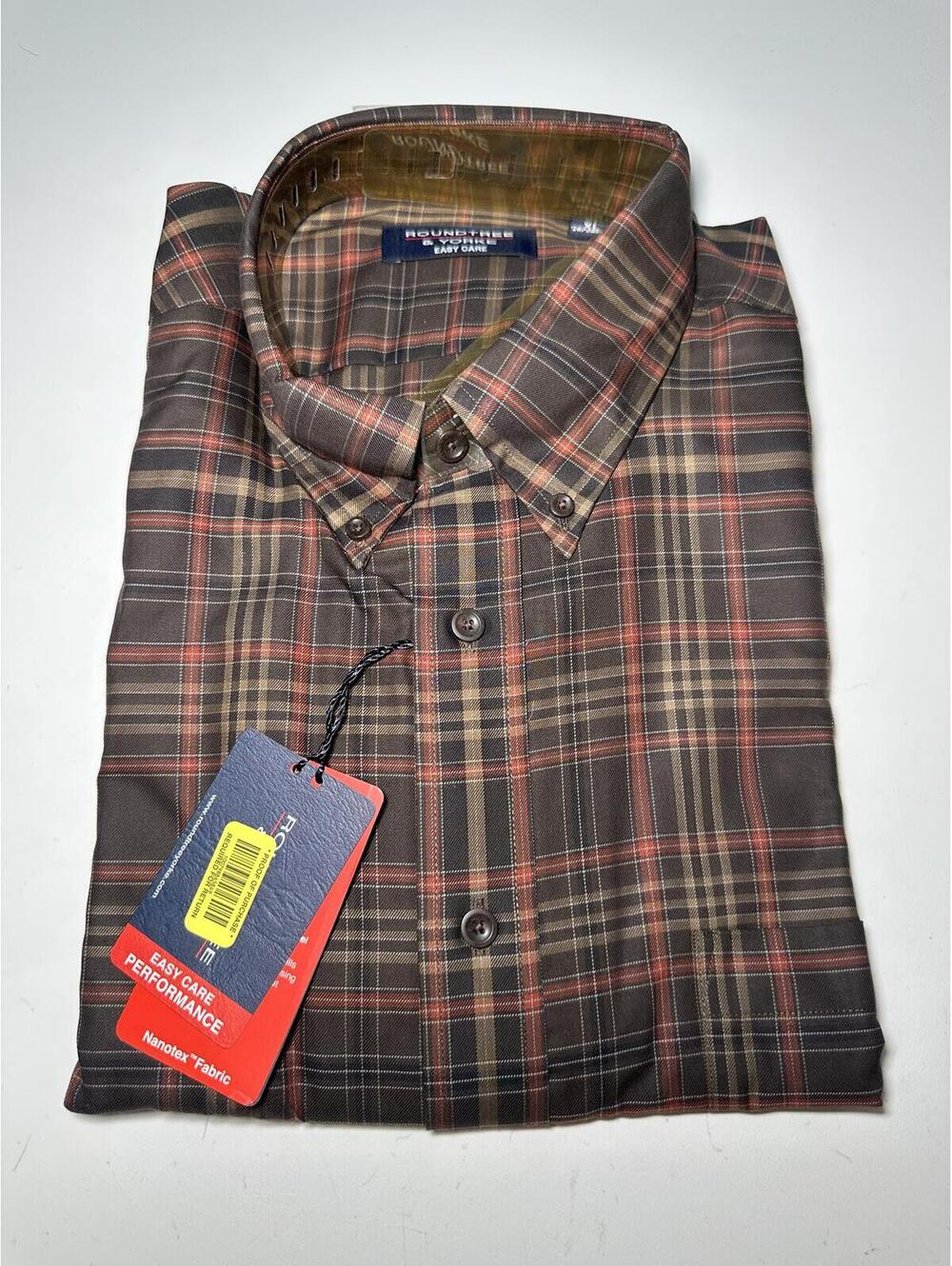 Roundtree & Yorke Easy Care Plaid Button-Up Dress Shirt XL